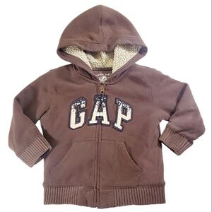 🟢 Baby Gap Boys Full Zip Hoodie Brown Sherpa Lining Size 3 Yrs Vintage